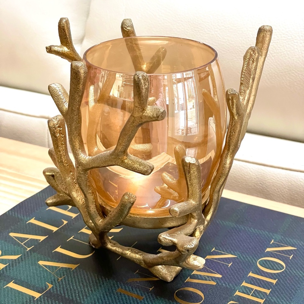 Gold and Amber Glass Candle Holder
